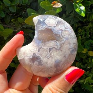 Blue Flower Agate Moon Carving